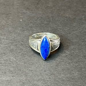 Genuine 0.925 Silver and Lapis Stone Ring from QVC size 7 Greek Key Design